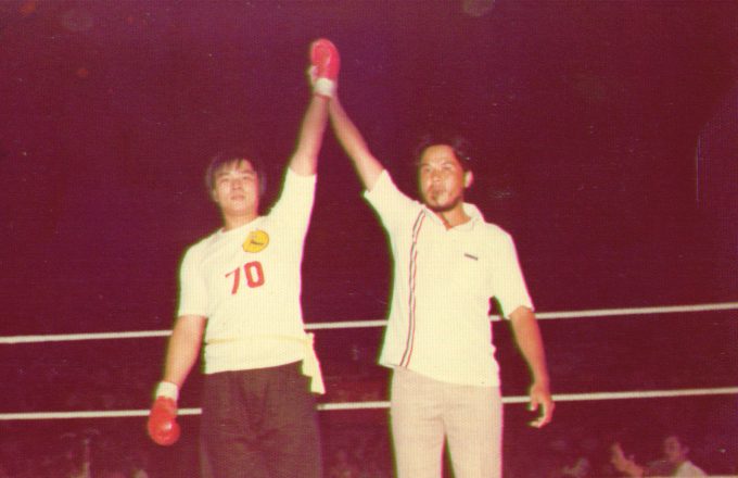 Ein altes Foto aus den 70er Jahren von Gm Sam Chin aus seiner aktiven Zeit im Vollkontaktsport in Malaysia.